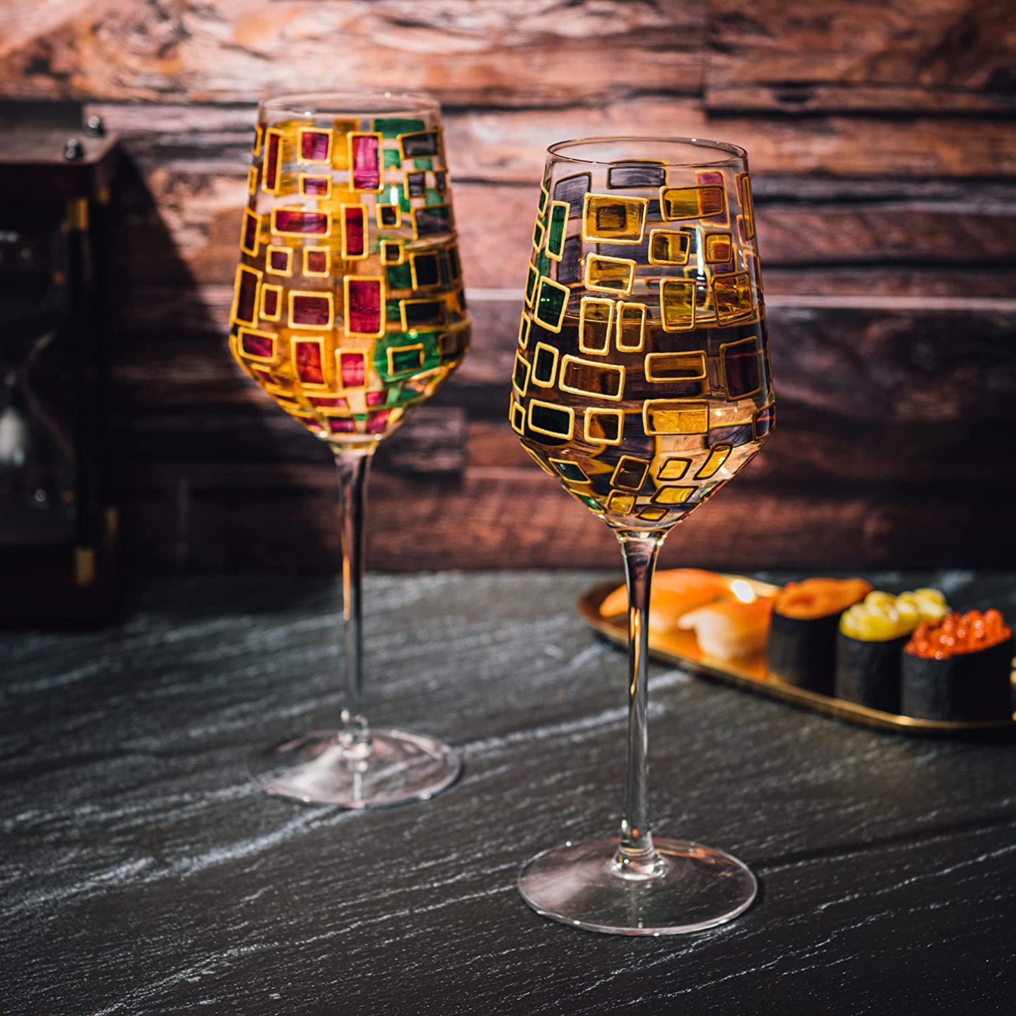 The Wine Savant Renaissance Stained Glass Windows, Artisanal Hand Painted Glassware Gift Idea Her, Him, Birthday, Mom, Housewarming, Gifts Ideas for Women & Men Art Deco (Stemmed Wine Glasses)-2