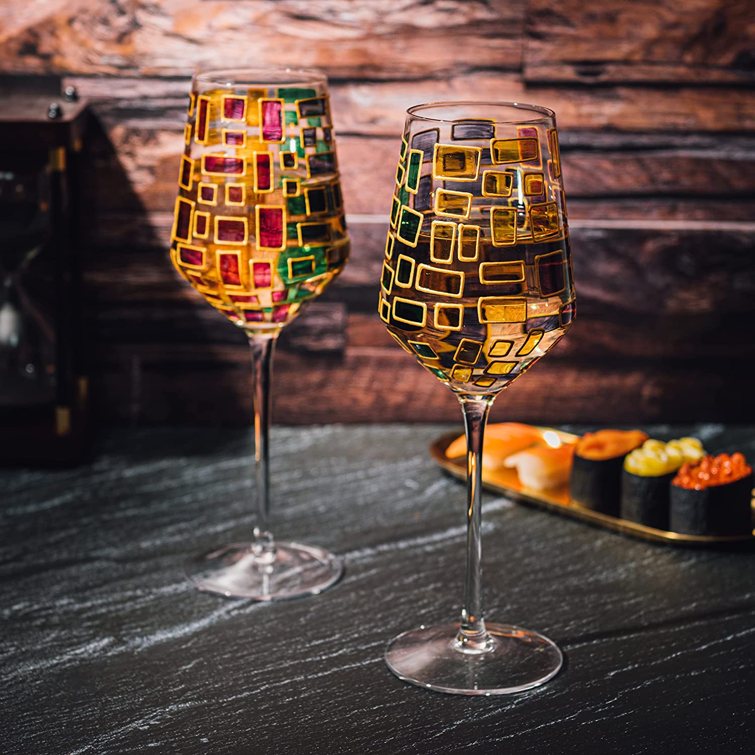 The Wine Savant Renaissance Stained Glass Windows, Artisanal Hand Painted Glassware Gift Idea Her, Him, Birthday, Mom, Housewarming, Gifts Ideas for Women & Men Art Deco (Stemmed Wine Glasses)-2