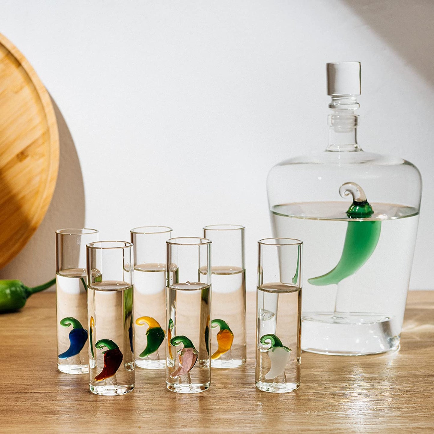 Tequila Decanter Set with Pepper Decanter and 6 Jalapeño Shot Glasses Set, Perfect for Holiday Gifts for Tequila Lovers, 25 Ounce Bottle, 3 Ounce Shot Glasses Cinco De Mayo, Reposado Gift (Pepper)-2