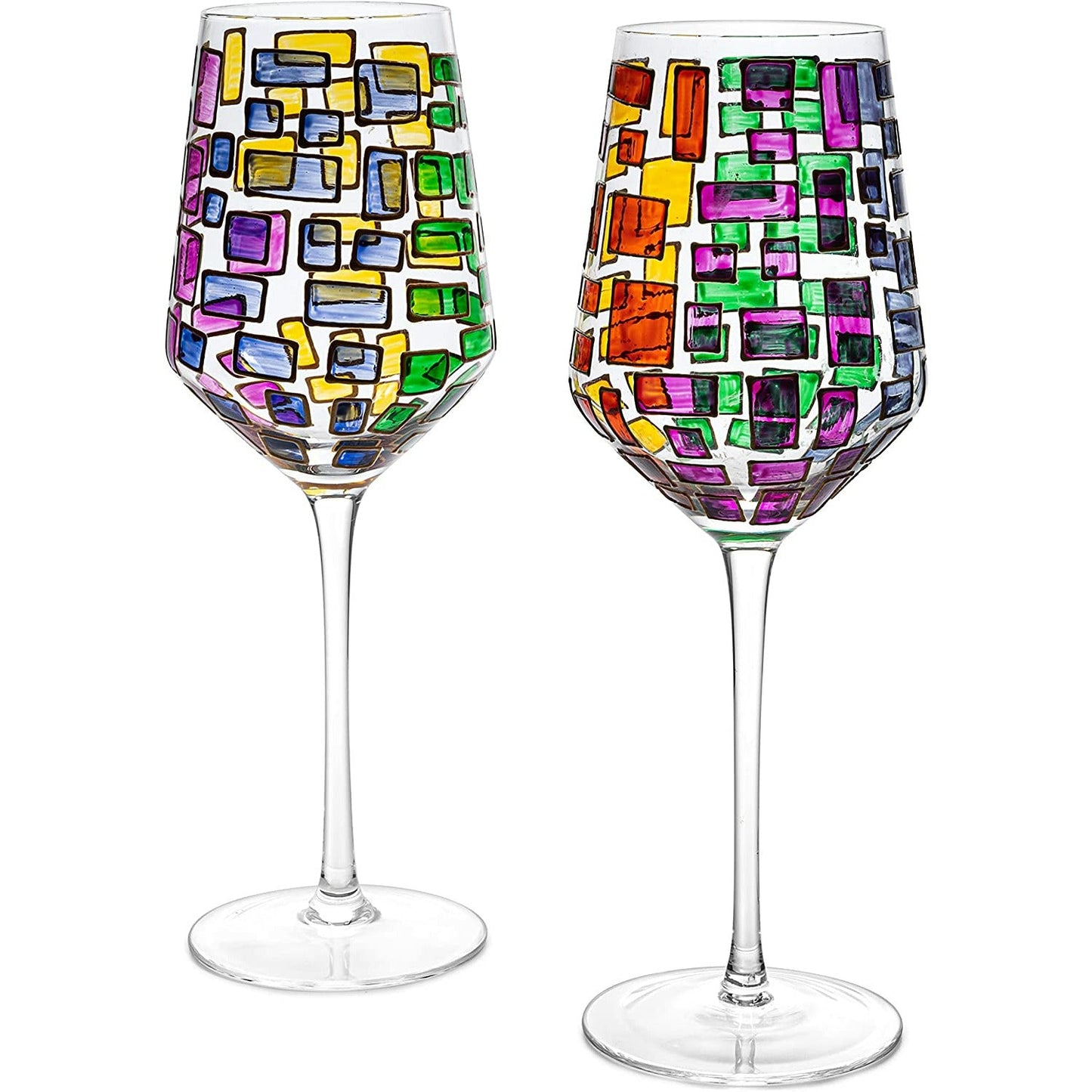 The Wine Savant Renaissance Stained Glass Windows, Artisanal Hand Painted Glassware Gift Idea Her, Him, Birthday, Mom, Housewarming, Gifts Ideas for Women & Men Art Deco (Stemmed Wine Glasses)-5