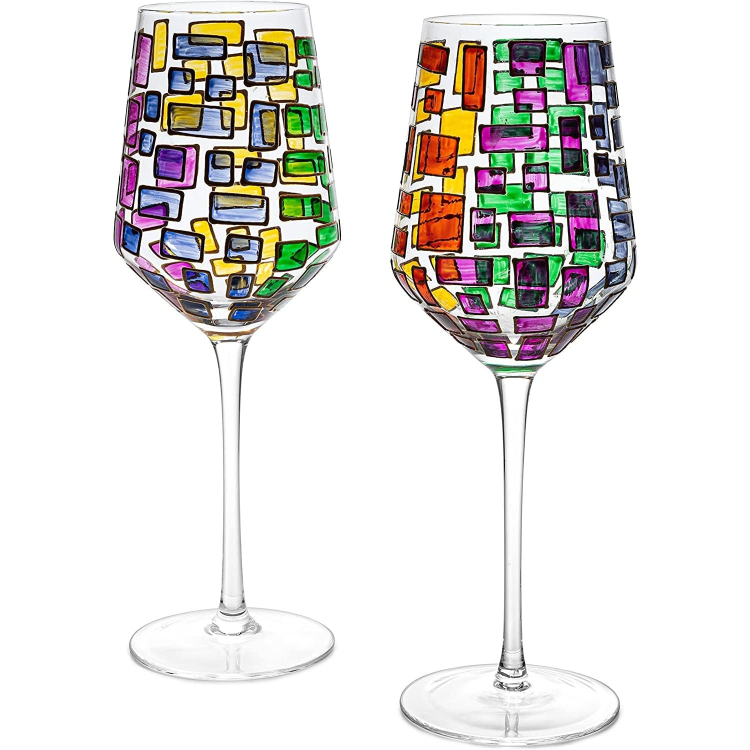 The Wine Savant Renaissance Stained Glass Windows, Artisanal Hand Painted Glassware Gift Idea Her, Him, Birthday, Mom, Housewarming, Gifts Ideas for Women & Men Art Deco (Stemmed Wine Glasses)-5