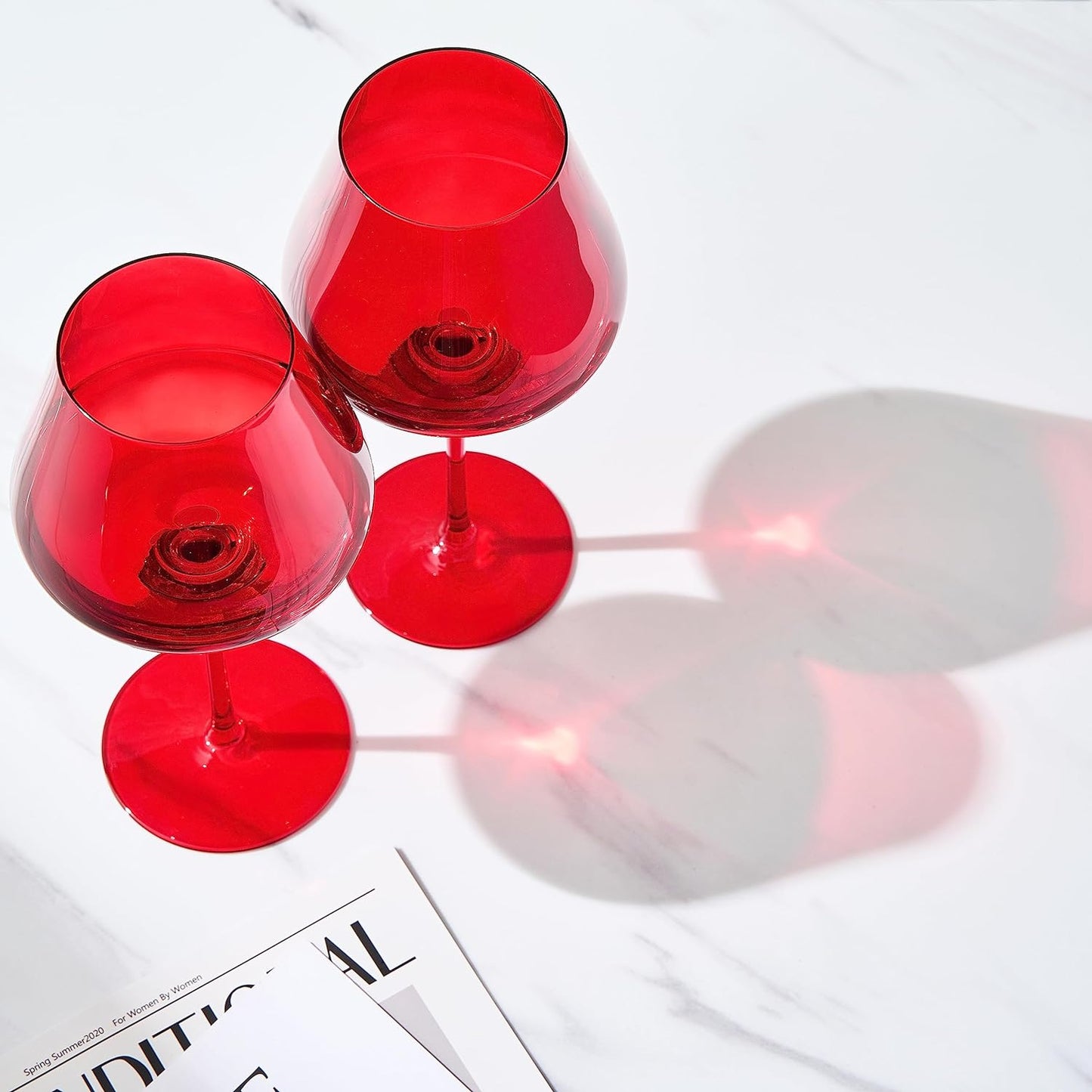 Crystal Christmas Holiday Red Colored Crystal Wine Glass Set of 2, Gift For Hosting, Her, Wife, Mom Friend - Large 20 oz Glasses, Unique Italian Style Tall Drinkware - Red & White, Color Glassware-5