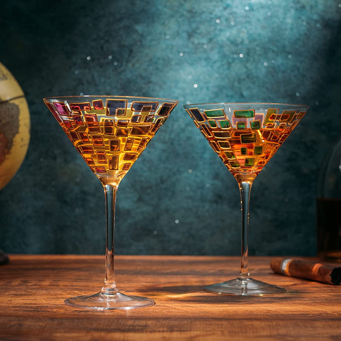 Renaissance Holiday Stained Glass Windows, Artisanal Hand Painted Glassware - The Wine Savant - Gift Idea Her, Him, Birthday, Mom, Housewarming, Gifts Ideas for Women & Men (Martini Glasses)-1