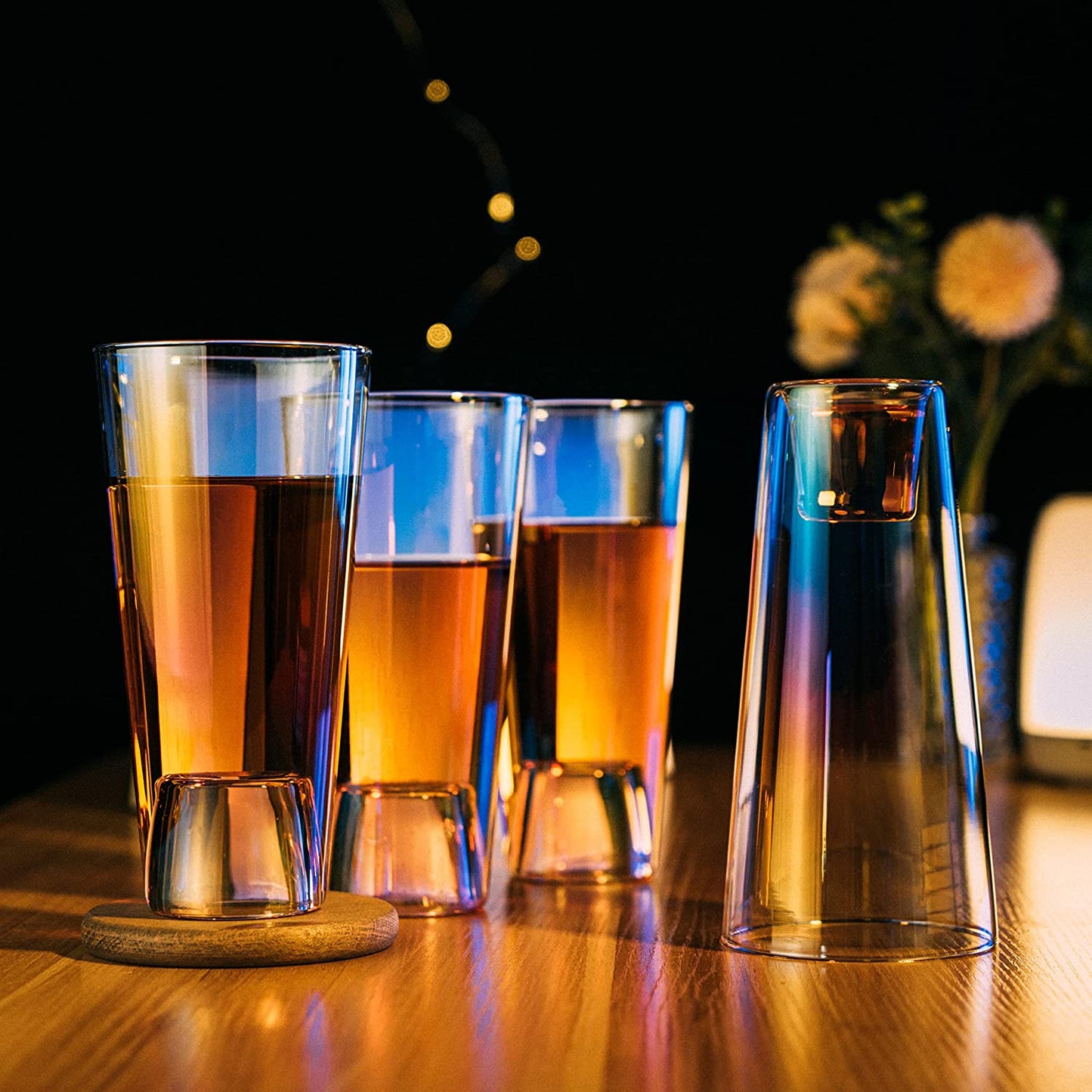 Shot in the Pint Glass, Take a Shot Funny Beer Glass/Mug 4-Set 7"H The Wine Savant - Beers Pilsner Tumblers Perfect for Entertaining, Home Bar, Weddings, Parties, Funny Gifts 21oz (640mL) (Iridescent)-3