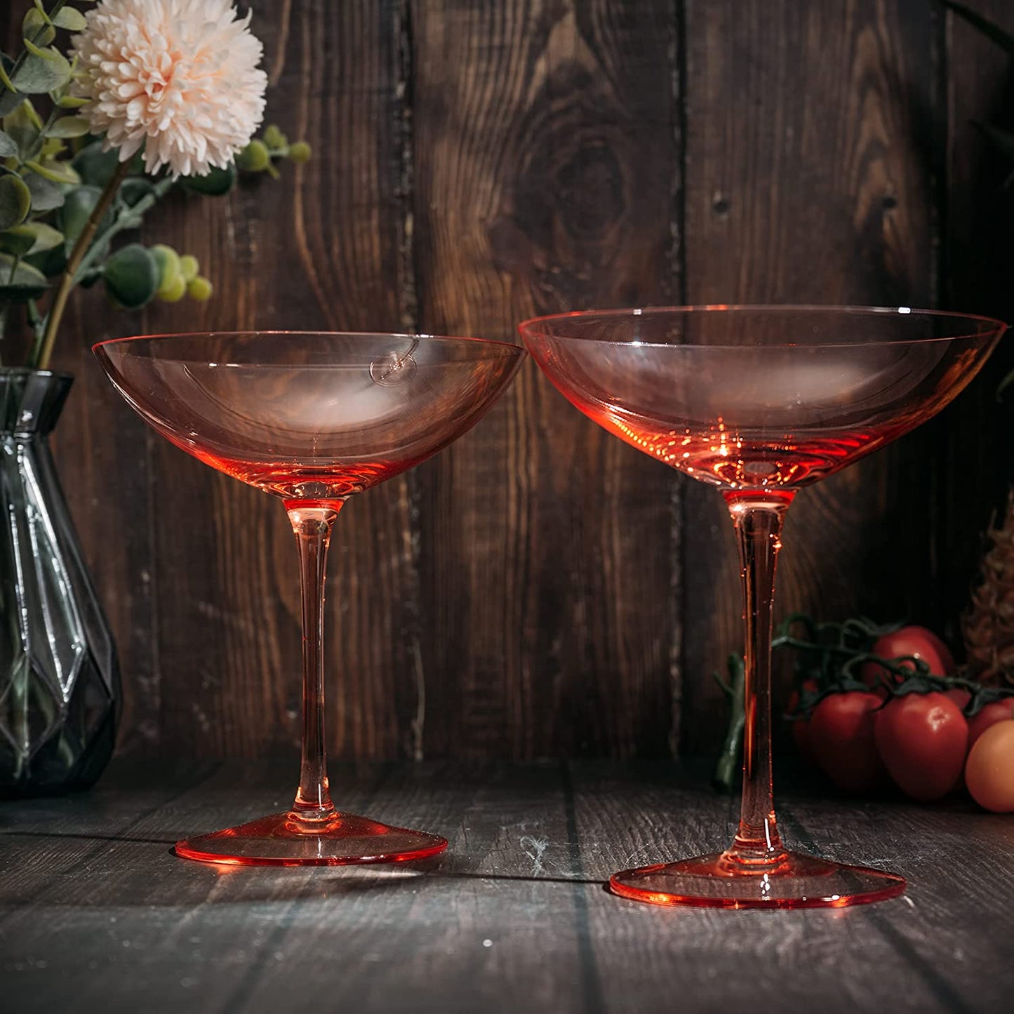 The Wine Savant Champagne Coupes 12oz Colorful Champagne Glasses, Prosecco, Mimosa Glasses Set, Cocktail Glass Set, Bar Glassware Luster Glasses (2, Orange)-3