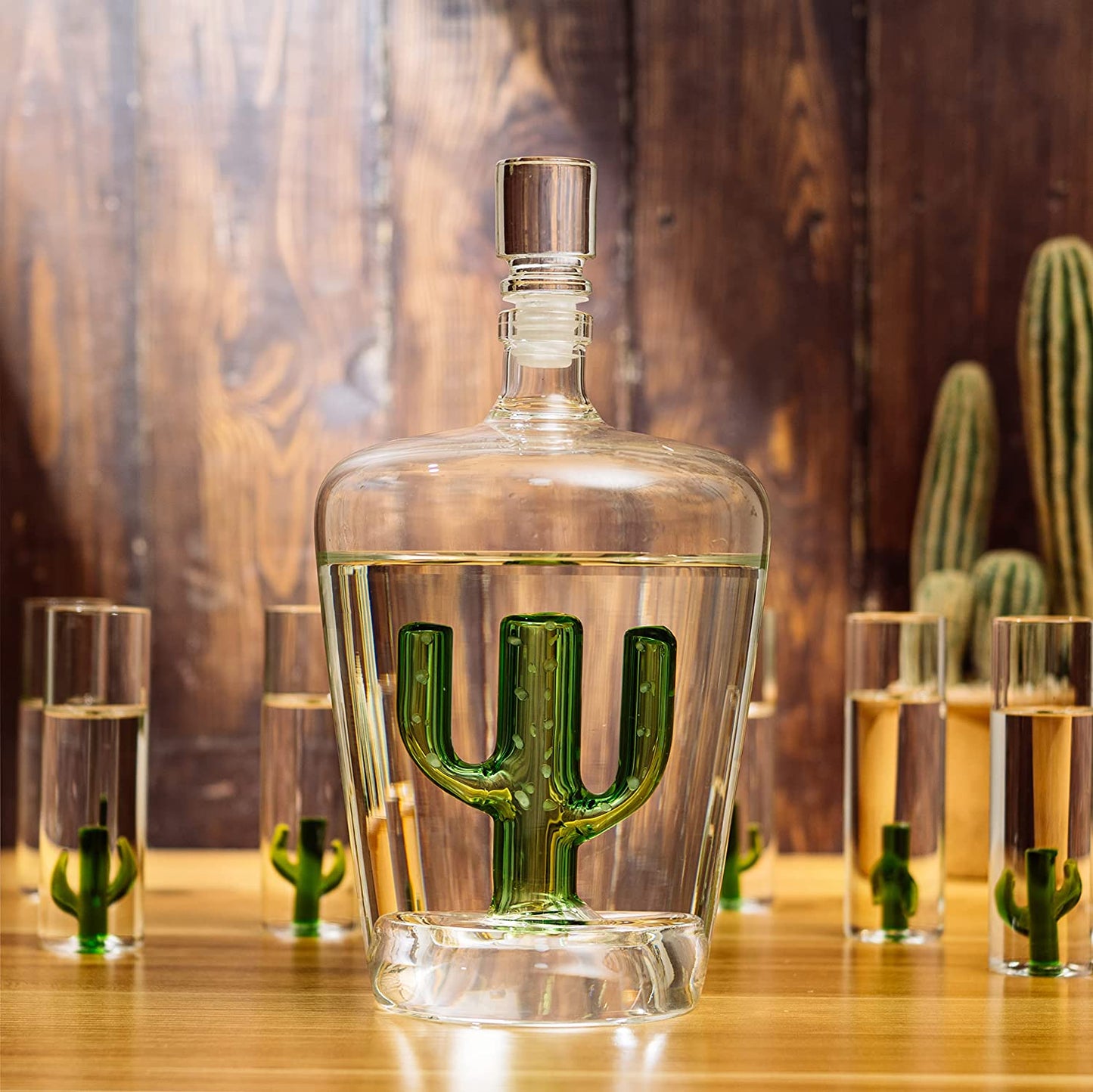 Tequila Decanter Set with Cactus Decanter and 6 Cactus Shot Glasses Set, Perfect for Holiday Gifts for Tequila Lovers, 25 Ounce Bottle, 3 Ounce Shot Glasses Cinco De Mayo, Reposado Gift (Cactus)-3