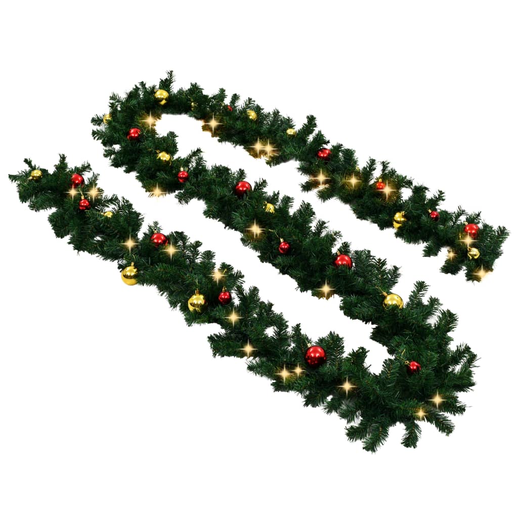 vidaXL Christmas Garland Artificial Garland with Baubles and LED Lights Green-5