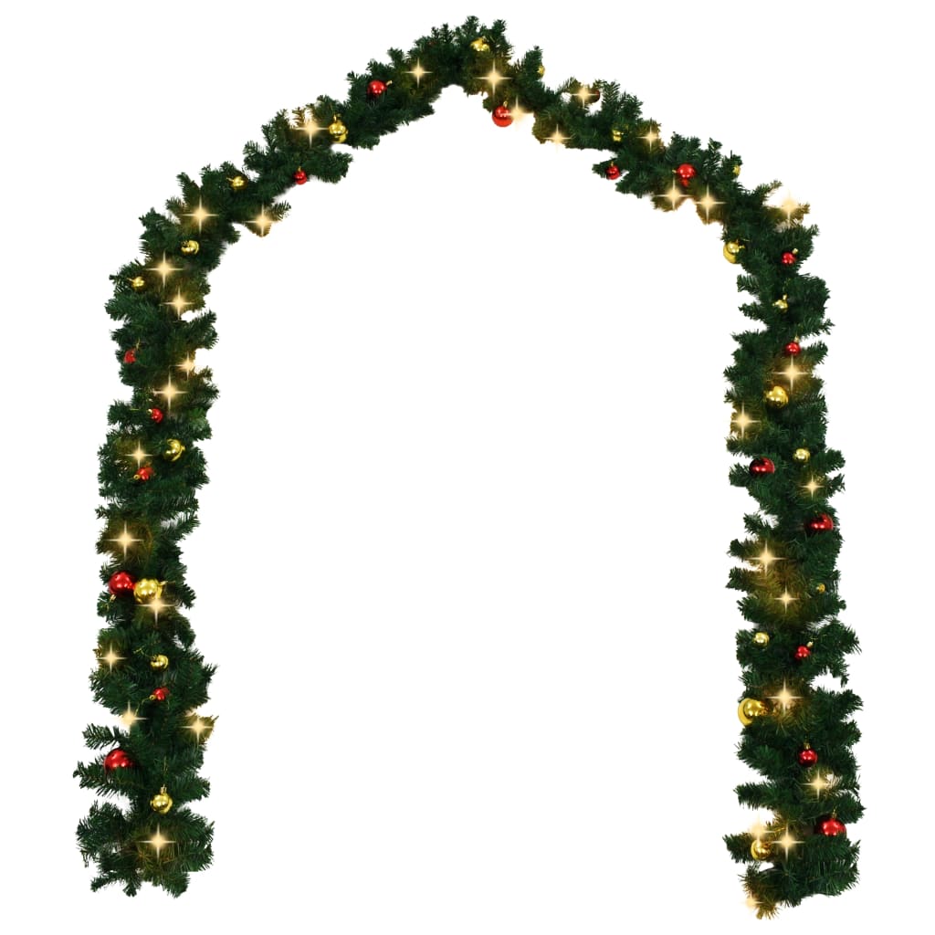vidaXL Christmas Garland Artificial Garland with Baubles and LED Lights Green-11