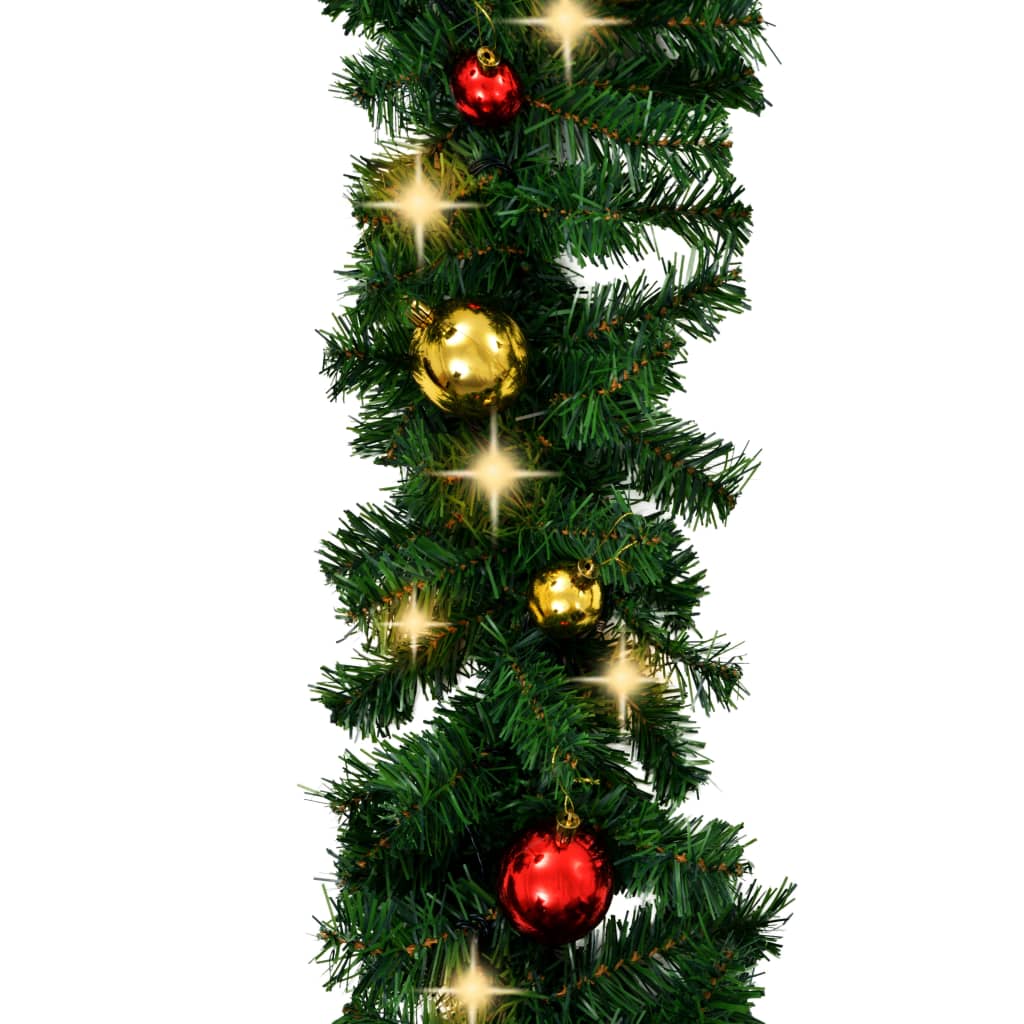 vidaXL Christmas Garland Artificial Garland with Baubles and LED Lights Green-12
