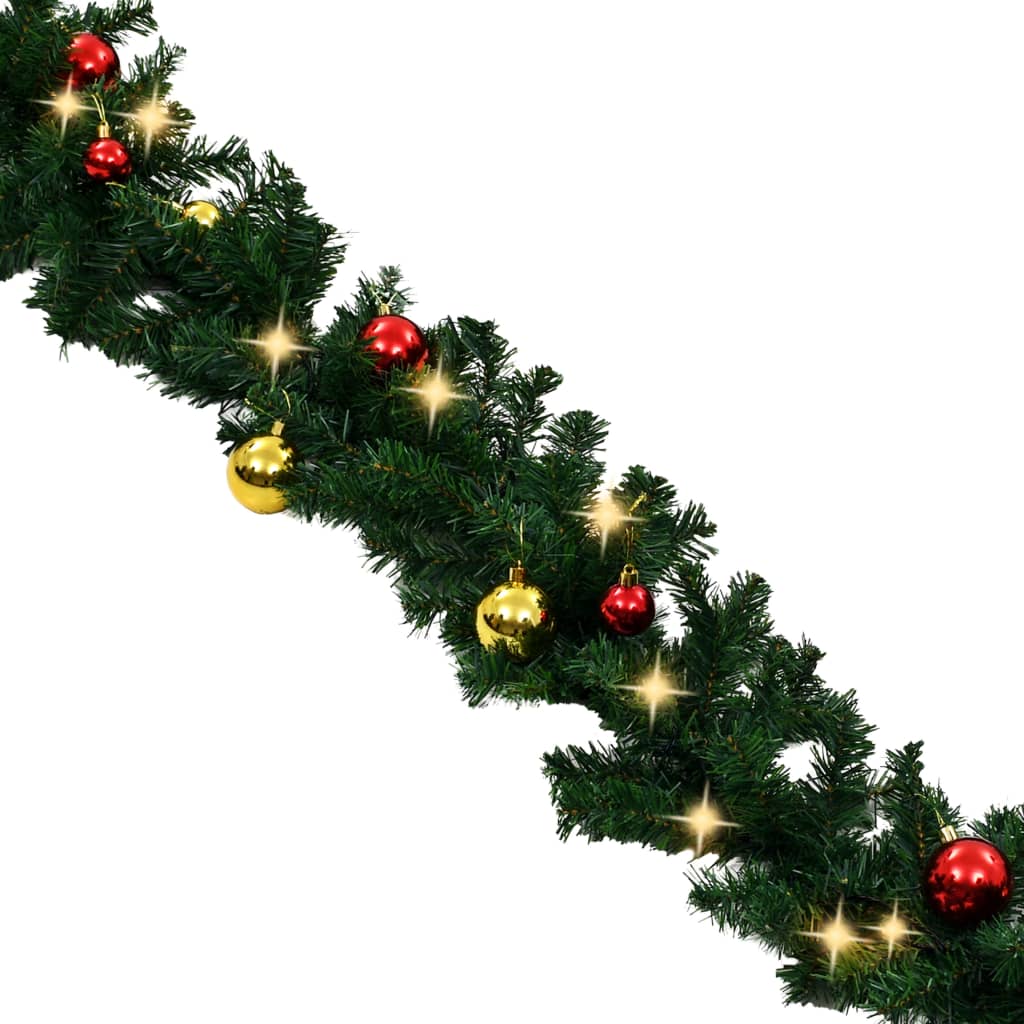 vidaXL Christmas Garland Artificial Garland with Baubles and LED Lights Green-14