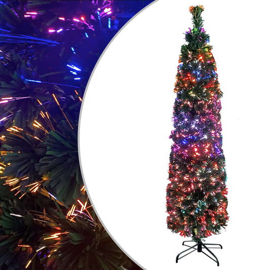 vidaXL Artificial Slim Christmas Tree with Stand Fiber Optic Decor Multi Sizes-0