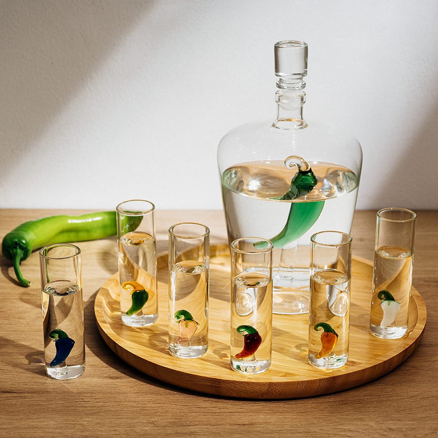 Tequila Decanter Set with Pepper Decanter and 6 Jalapeño Shot Glasses Set, Perfect for Holiday Gifts for Tequila Lovers, 25 Ounce Bottle, 3 Ounce Shot Glasses Cinco De Mayo, Reposado Gift (Pepper)-1