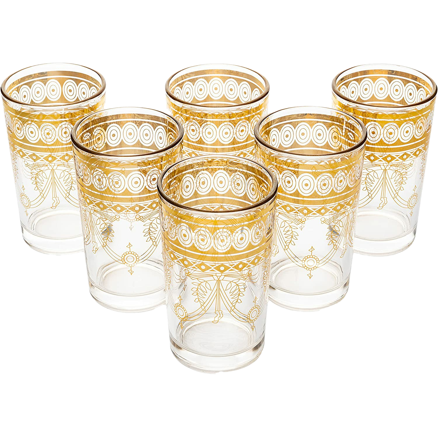 Gold Moroccan Glasses Artisan Hand-Made Multipurpose 220 ml 7.5 oz Tea and Wine Morrocan Tumbler Marrakech & Casablanca Tea Cups Set of 6, by The Wine Savant-0