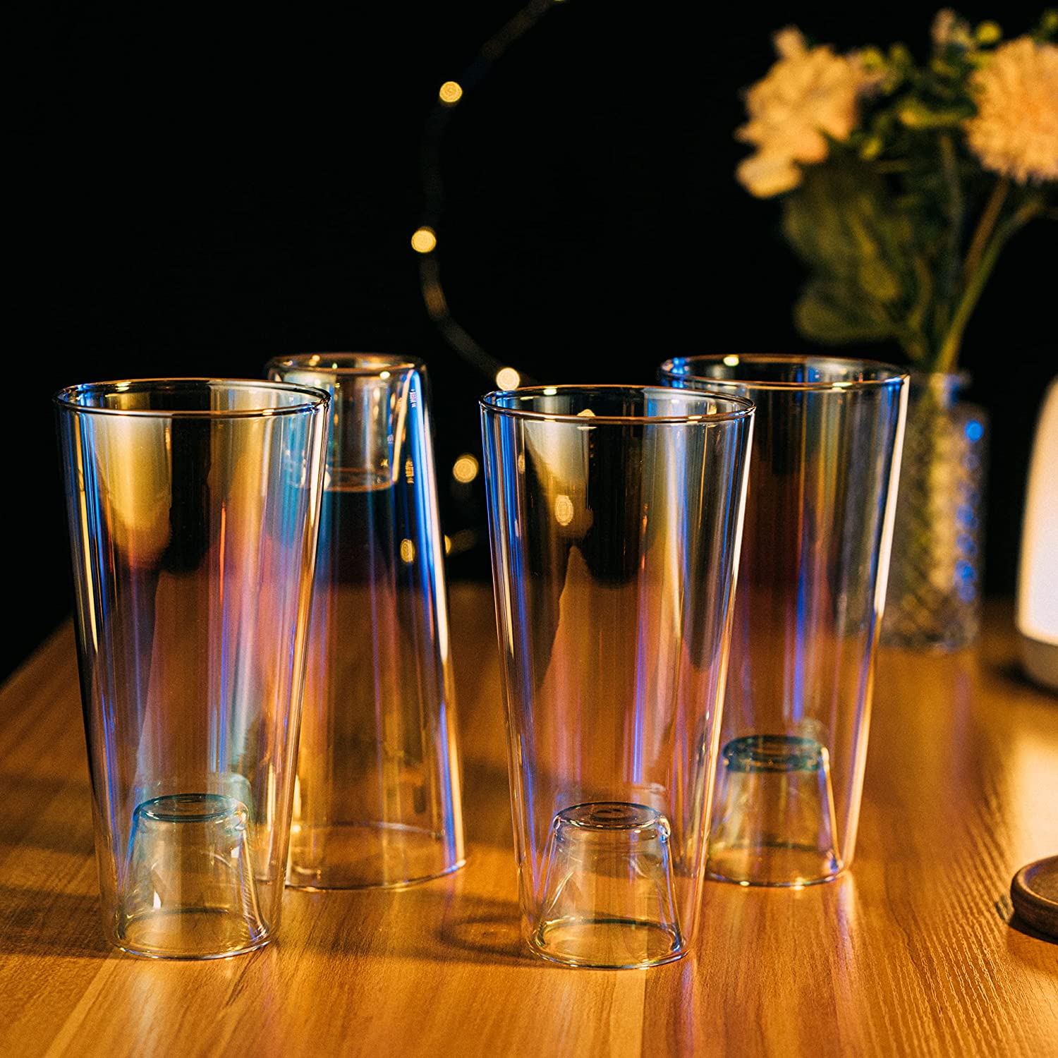 Shot in the Pint Glass, Take a Shot Funny Beer Glass/Mug 4-Set 7"H The Wine Savant - Beers Pilsner Tumblers Perfect for Entertaining, Home Bar, Weddings, Parties, Funny Gifts 21oz (640mL) (Iridescent)-2