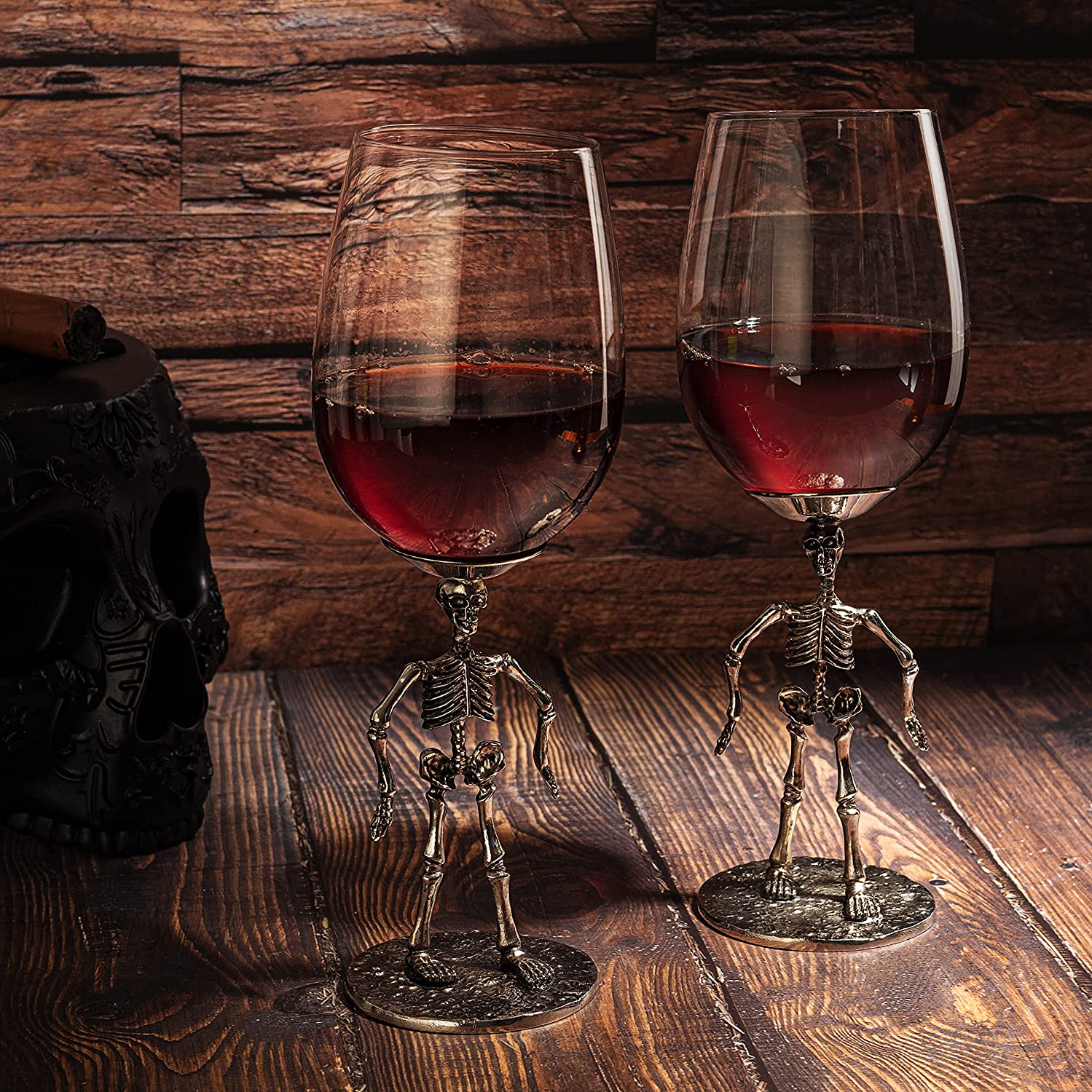 Stemmed Skeleton Wine Glass Set of 2 by The Wine Savant - 12oz Skeleton Glasses 10" H, Goth Gifts, Skeleton Gifts, Skeleton Decor, Spooky Wine Gift Set, Perfect for Halloween Themed Parties-2