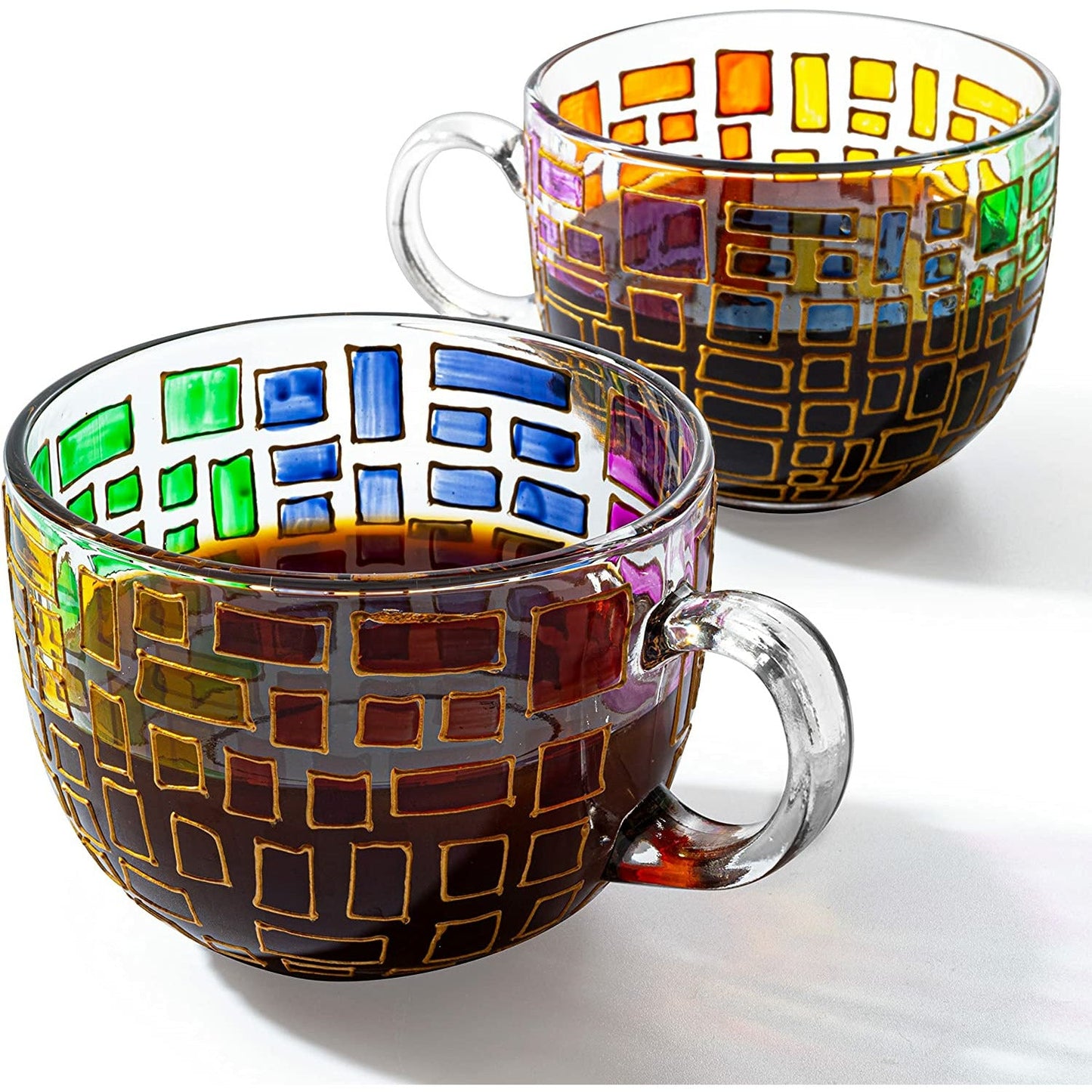 The Wine Savant Renaissance Stained Glass Windows Mugs, Artisanal Hand Painted Set of 2 - Gift Idea for Her, Him, Birthday, Mom, Housewarming - Art Deco Coffee and Tea Set 3.5" H X 4" W (Mugs)-5
