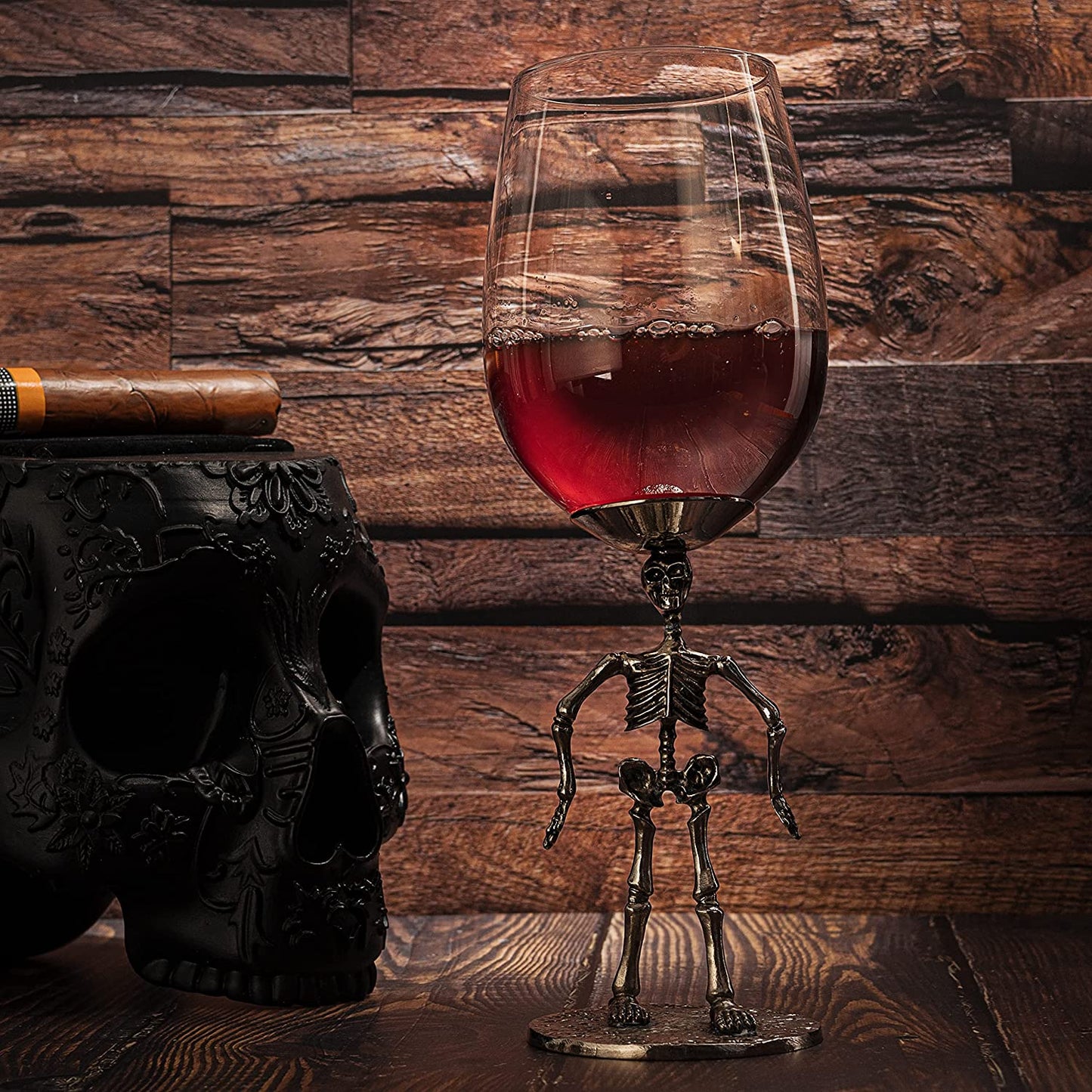 Stemmed Skeleton Wine Glass Set of 2 by The Wine Savant - 12oz Skeleton Glasses 10" H, Goth Gifts, Skeleton Gifts, Skeleton Decor, Spooky Wine Gift Set, Perfect for Halloween Themed Parties-3