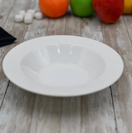 Set Of 6 Professional Rolled Rim White Deep Plate 8" inch | 8 Fl Oz-0