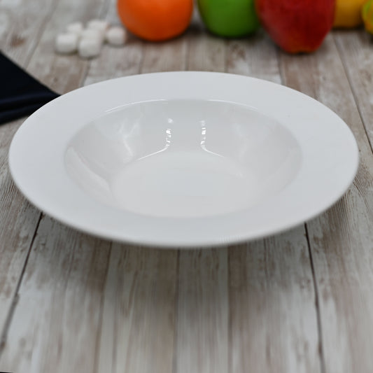 Set Of 6 Professional Rolled Rim White Deep Plate 9" inch | 14 Oz-0