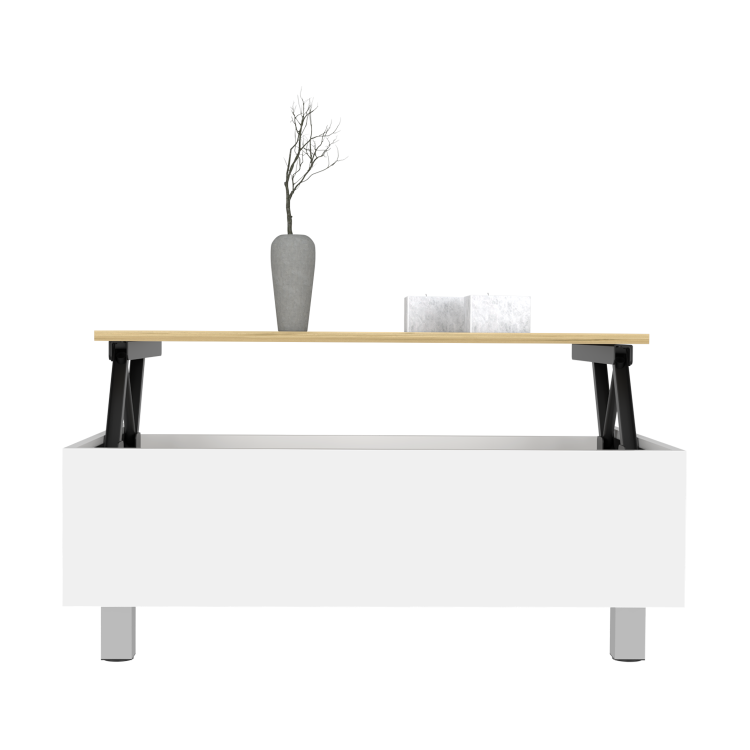 Lift Top Coffee Annapolis, Storage Compartment, White / Light Oak Finish-6