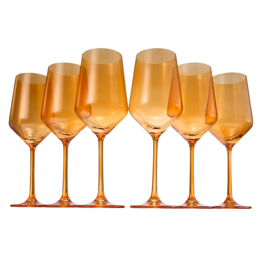 Colored Wine Glass Set,12 oz Glasses Set of 6, Unique Italian Style Tall Stemmed for White & Red Wine, Water, Margarita Glasses, Color Tumbler, Gift, Viral Beautiful Glassware (Amber)-0