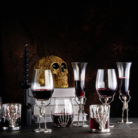 Stemmed Skeleton Wine Glass | Set of 2 | 19oz Halloween Skeleton Glasses 10" H, Goth Gifts, Skeleton Gifts, Skeleton Decor, Spooky Wine Gift Set, Perfect for Halloween Themed Parties-3