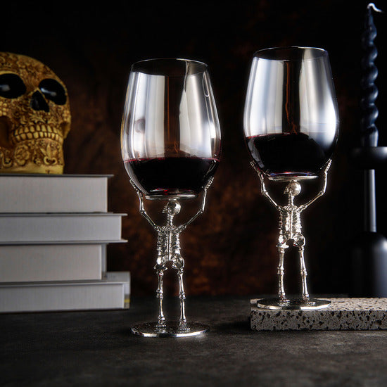 Stemmed Skeleton Wine Glass | Set of 2 | 19oz Halloween Skeleton Glasses 10" H, Goth Gifts, Skeleton Gifts, Skeleton Decor, Spooky Wine Gift Set, Perfect for Halloween Themed Parties-1