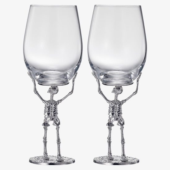 Stemmed Skeleton Wine Glass | Set of 2 | 19oz Halloween Skeleton Glasses 10" H, Goth Gifts, Skeleton Gifts, Skeleton Decor, Spooky Wine Gift Set, Perfect for Halloween Themed Parties-5