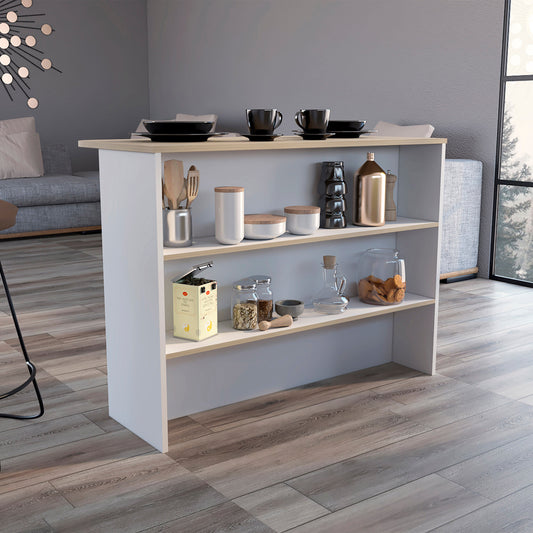Kitchen Bar Dayton, Dual-Tier Storage, White / Light Pine Finish-0