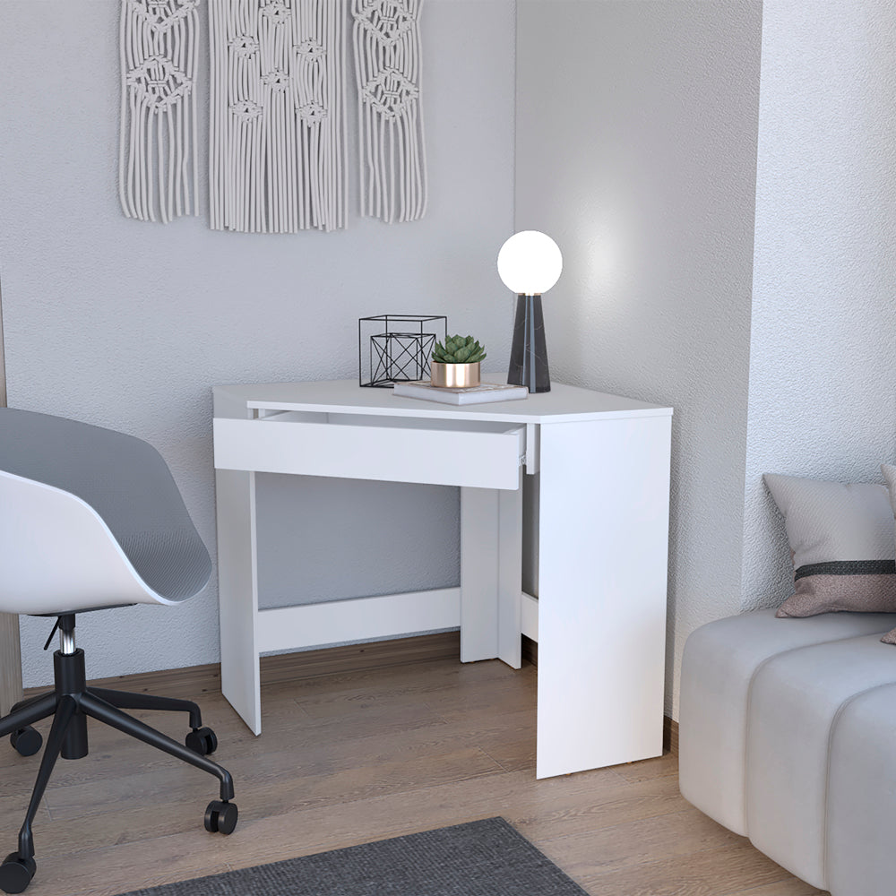 Corner Desk Garner, One Drawer, Three Legs, White Finish-1