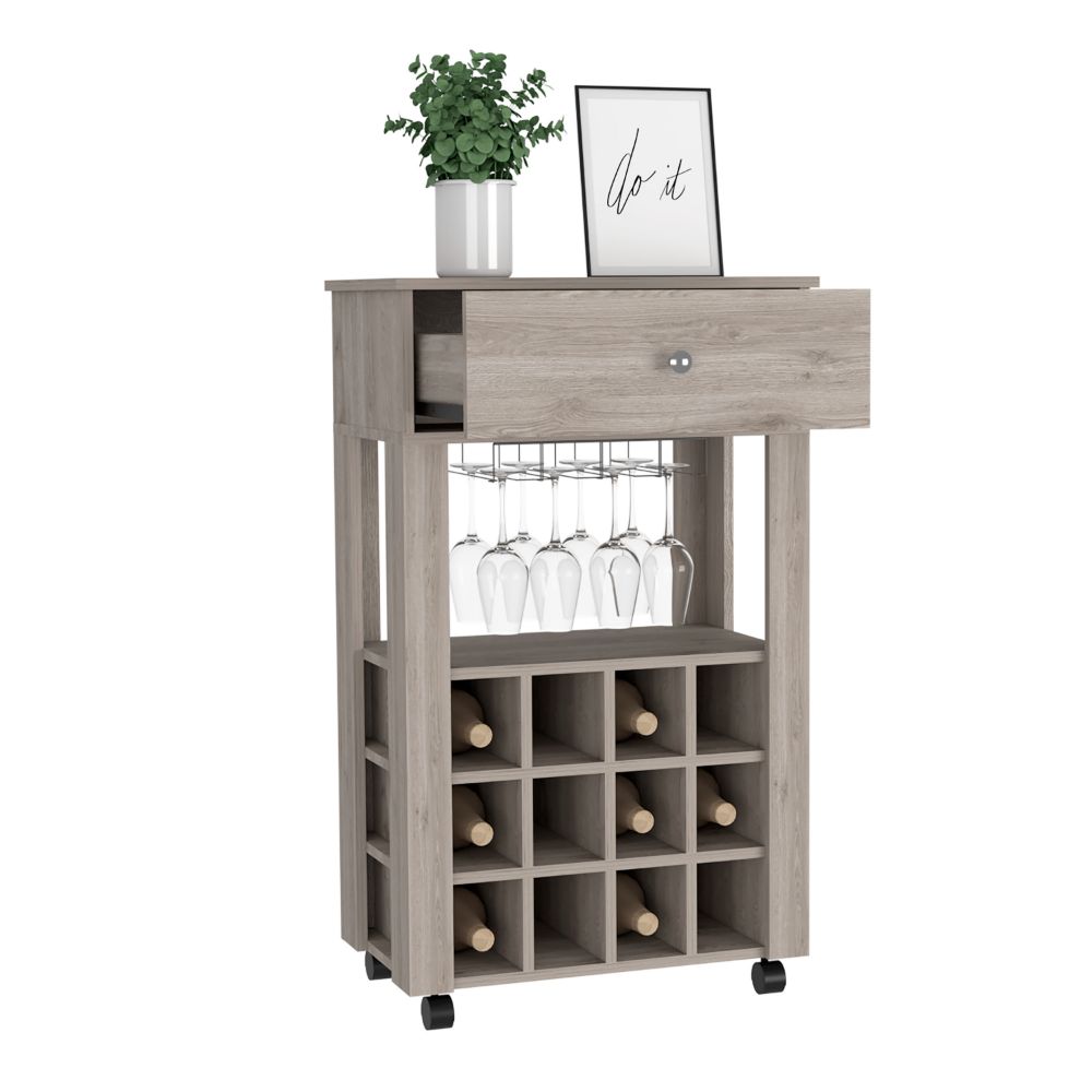 Bar Cart Bayamon, Twelve Wine Cubbies, Four Legs, Light Gray Finish-5