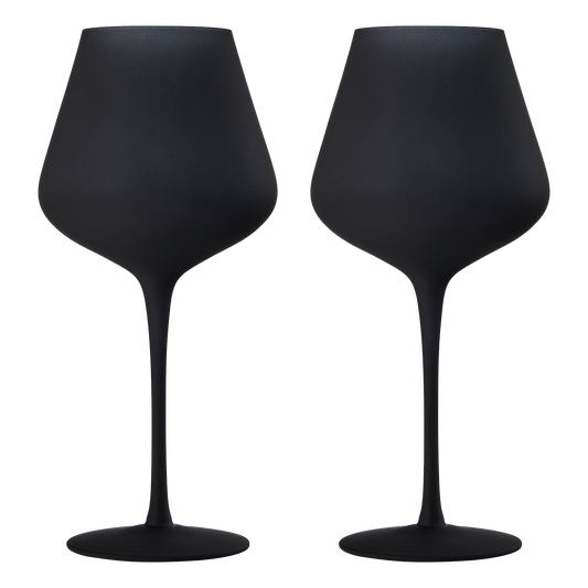 Matte Black Crystal Wine Glass - Set of 2 - Gift For Her, Him, Friend - Large 20 oz Glasses, Unique Italian Style Tall Drinkware - For Red & White, Colored Glassware - Gothic, Wedding, Halloween-0