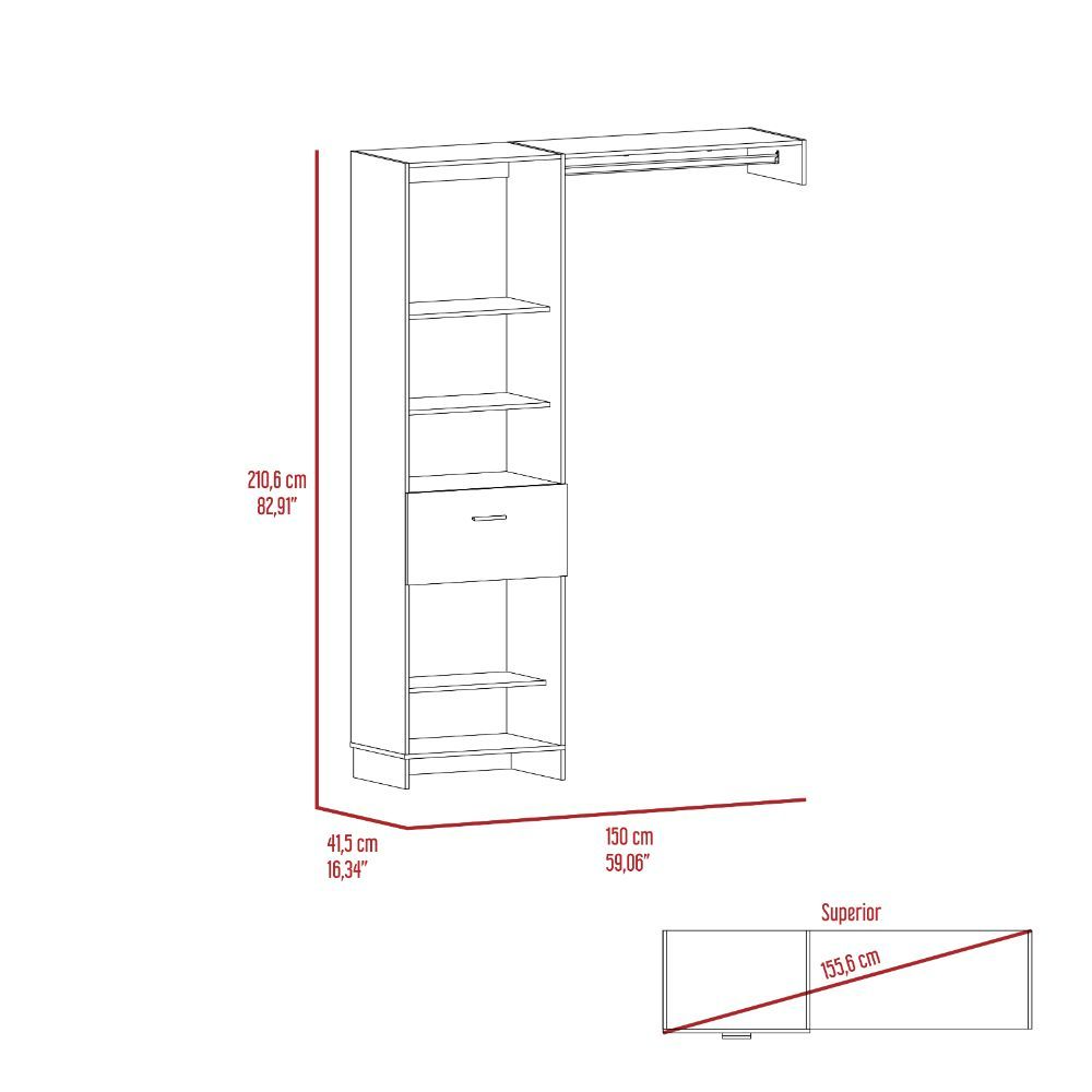 150 Closet System British, Metal Rod, One Drawer, Black Wengue Finish-7