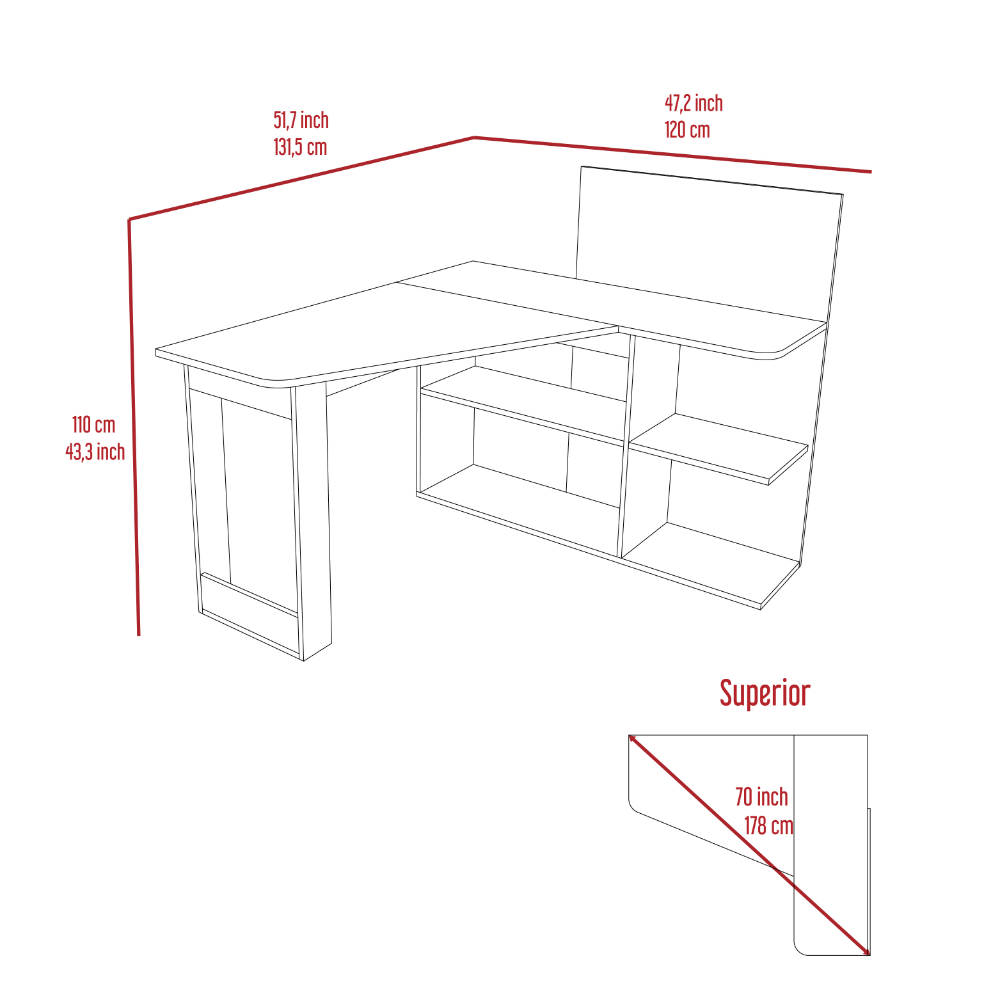 Computer Desk Mohave, Five Open Shelves, Light Gray Finish-5