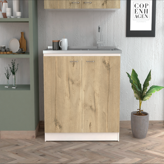 Utility Sink Vernal, Double Door, White / Light Oak Finish-0