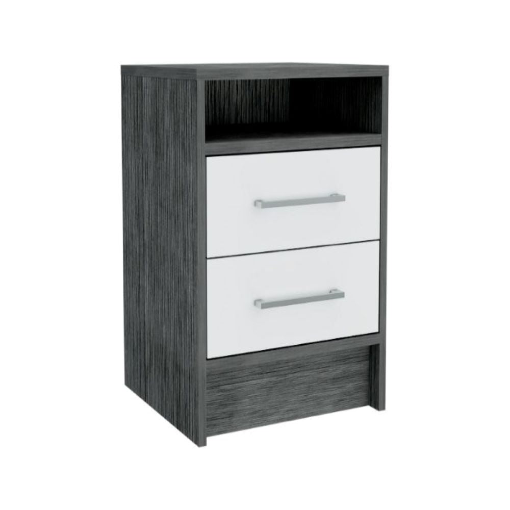 Nightstand Cartiz, Two Drawers, Smokey Oak / White Finish-5