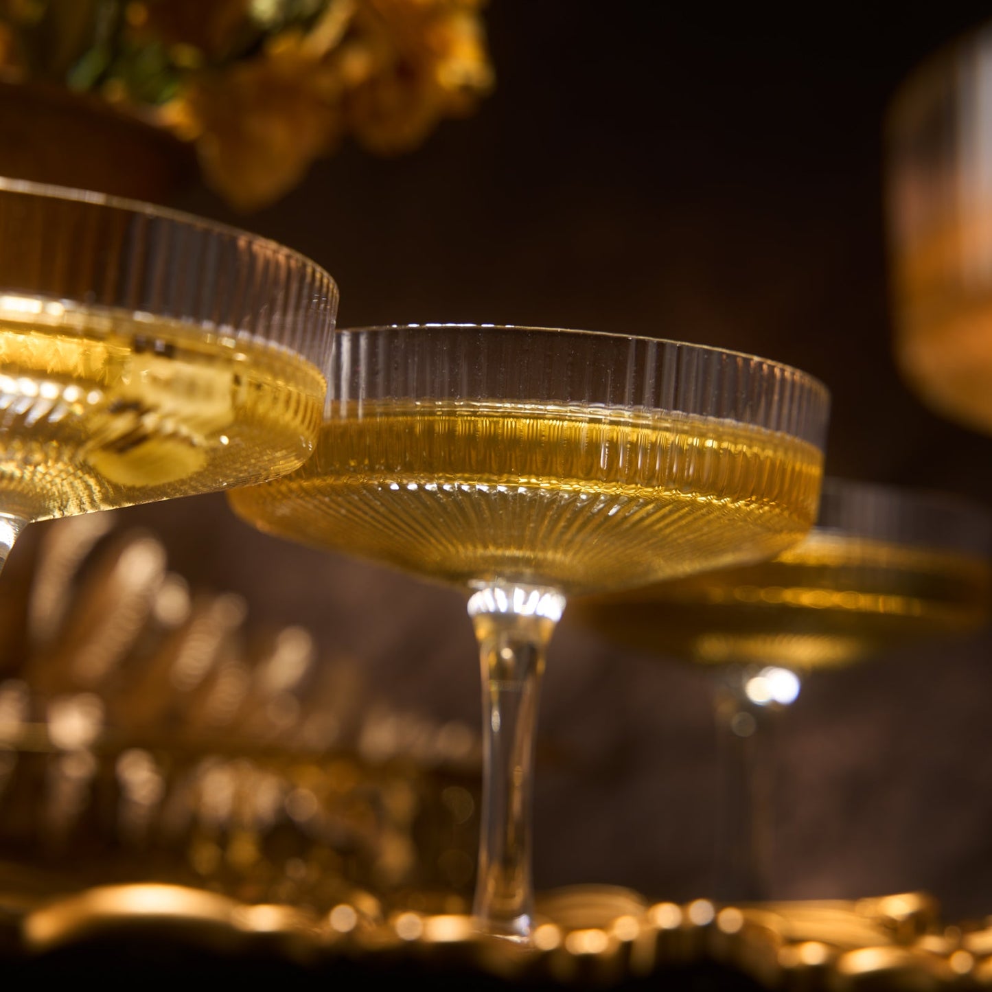 Ribbed Coupe Cocktail Glasses 8 oz | Set of 4 | Classic Manhattan Glasses For Cocktails, Champagne Coupe, Ripple Coupe Glasses, Art Deco Gatsby Vintage, Crystal with Stems (Clear)-8