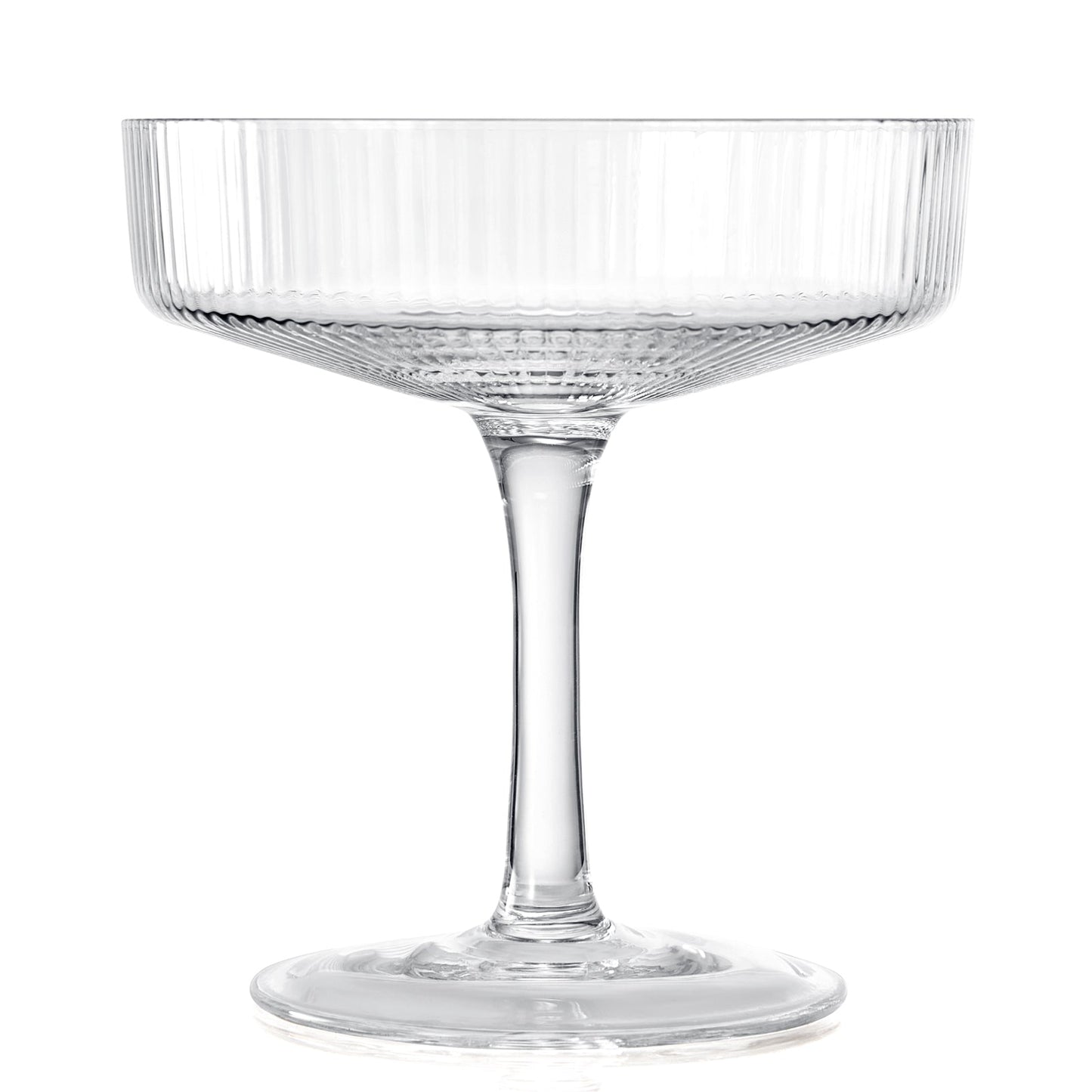 Ribbed Coupe Cocktail Glasses 8 oz | Set of 4 | Classic Manhattan Glasses For Cocktails, Champagne Coupe, Ripple Coupe Glasses, Art Deco Gatsby Vintage, Crystal with Stems (Clear)-10