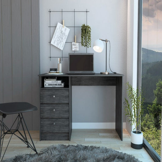 Computer Desk Fremont with Three Drawers, Smokey Oak Finish-0