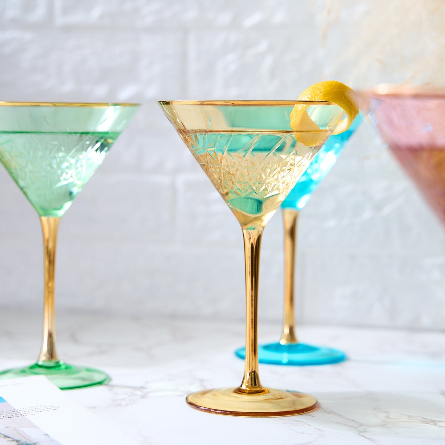 Crystal Martini Glasses Colored - Set of 4 - Stemmed Multi-Color Glass, Great for all Drink Types and Occasions - Luxury, Durable, Hand-Blown Vintage Art Deco Coupe for Champagne, Martini, Cocktails-4