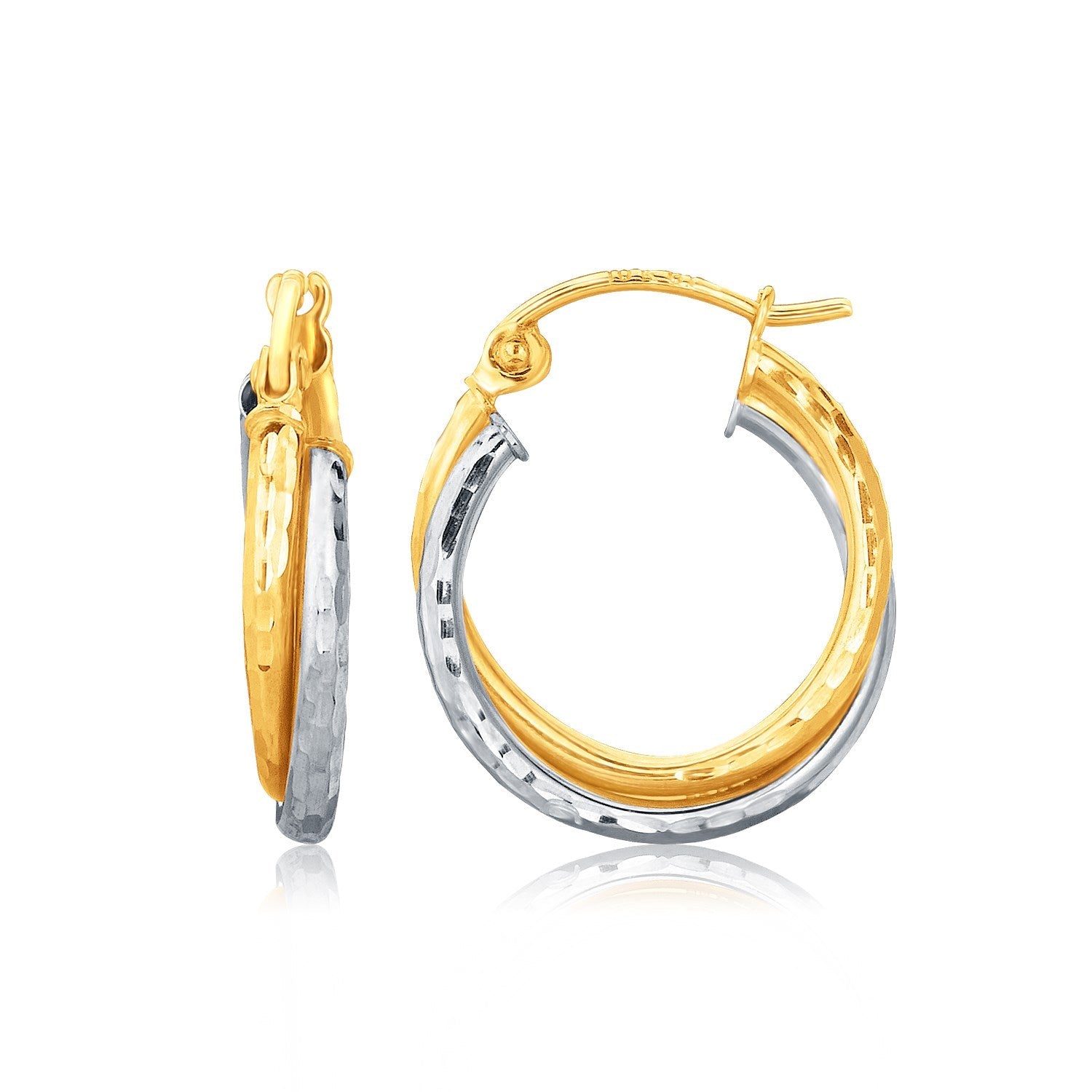 14k Two-Tone Gold Interlaced Hoop Earrings with Hammered Texture-0