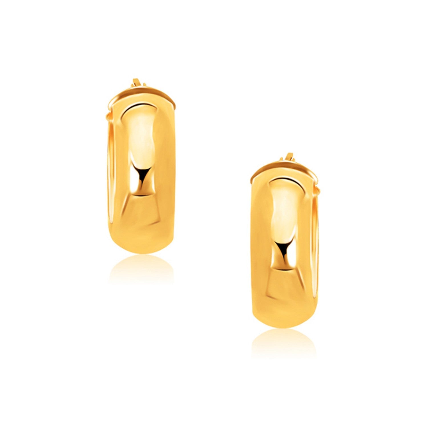 14k Yellow Gold Wide Medium Hoop Earrings with Snap Lock-0