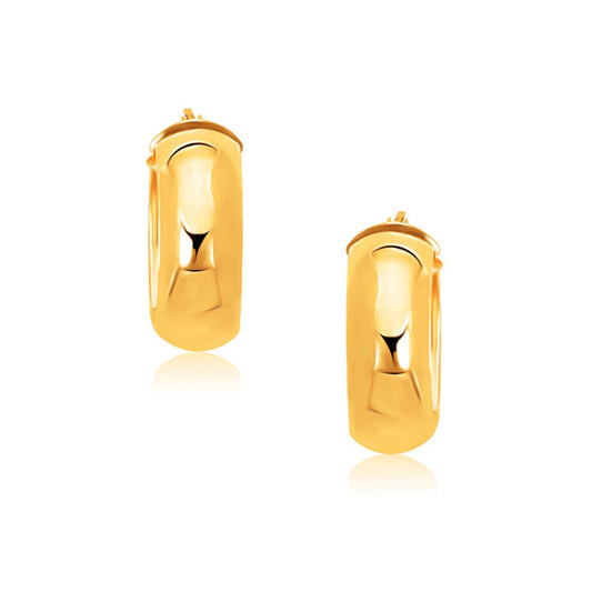 14k Yellow Gold Wide Medium Hoop Earrings with Snap Lock-0
