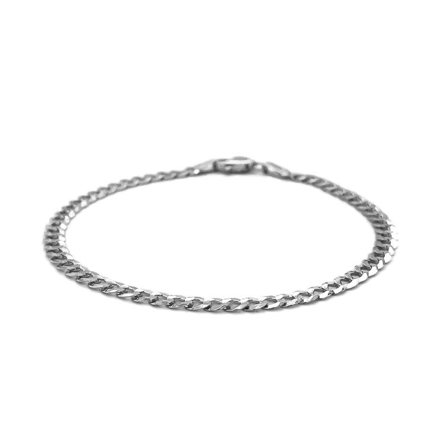 3.6mm 14k White Gold Solid Curb Bracelet-1