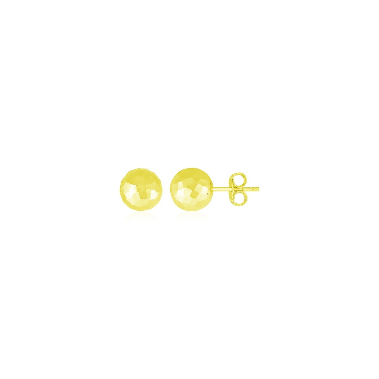 14k Yellow Gold Ball Earrings with Faceted Texture-0