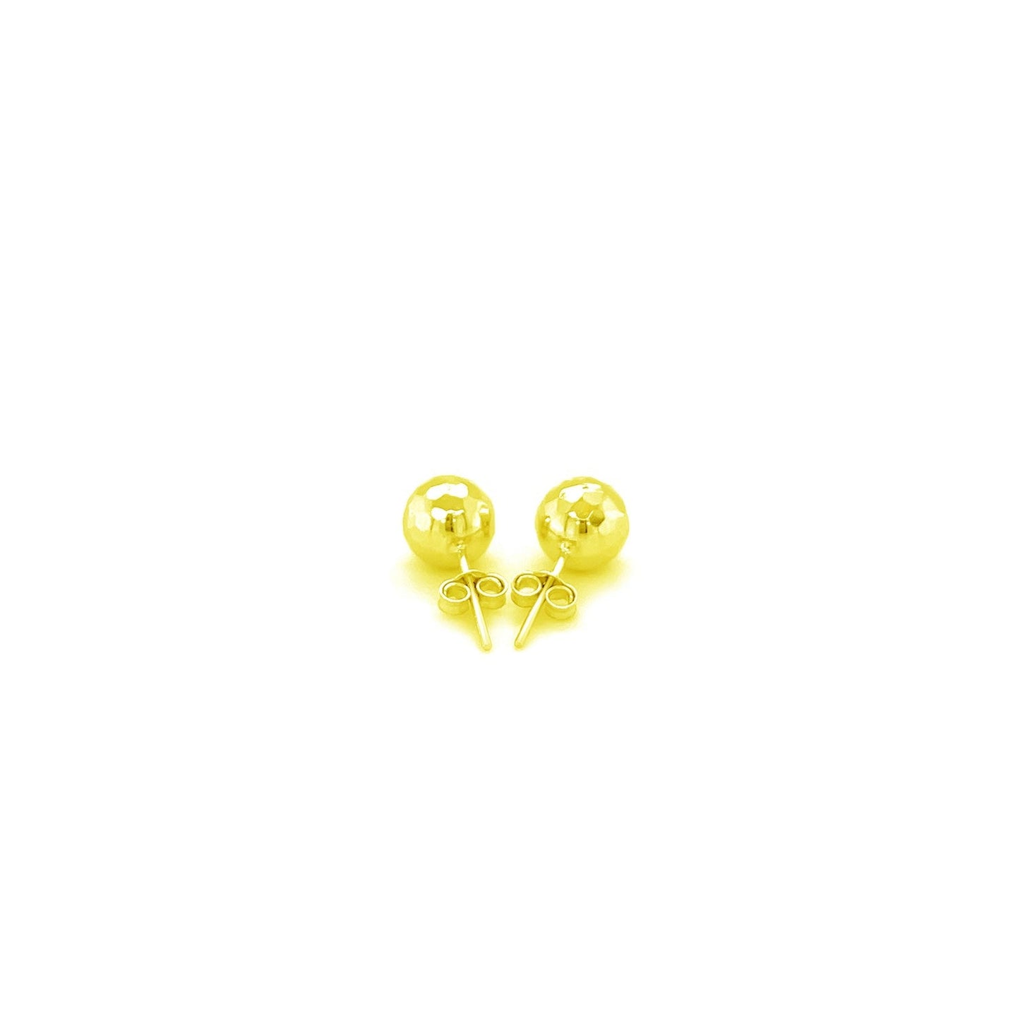 14k Yellow Gold Ball Earrings with Faceted Texture-2