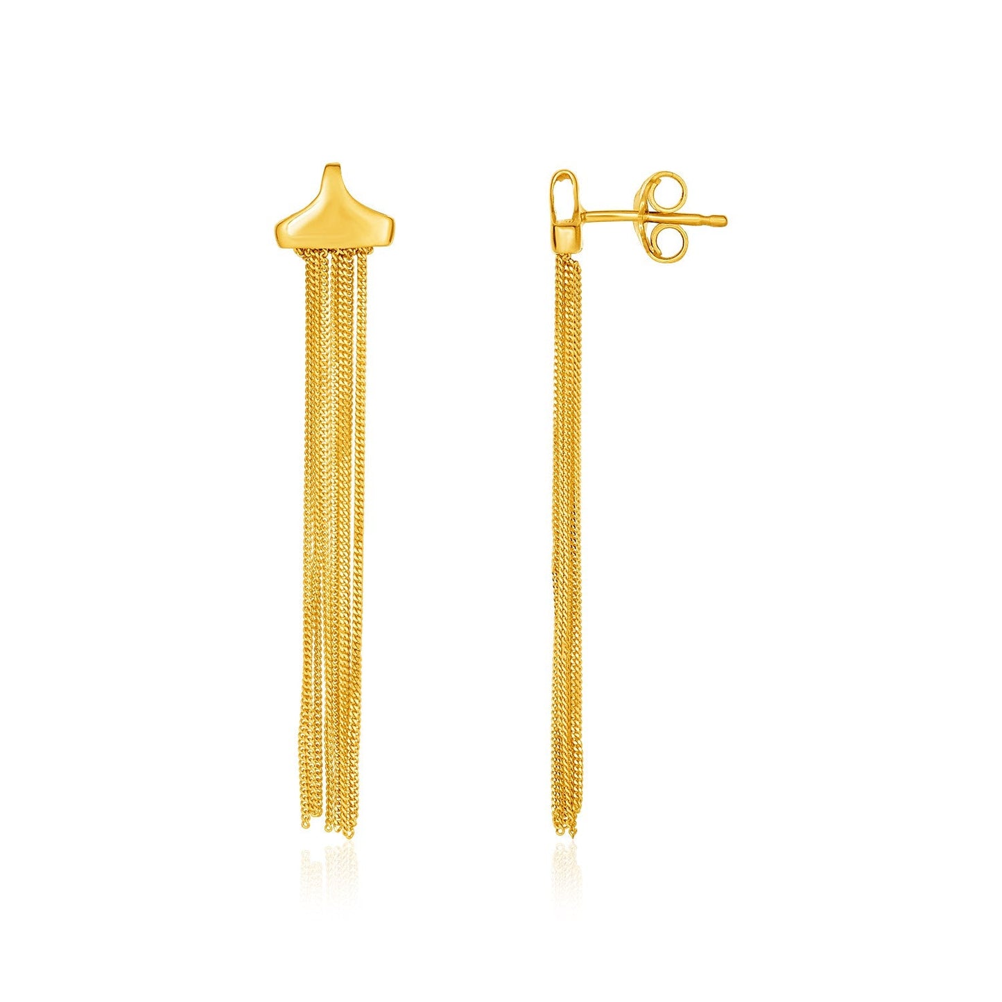 14k Yellow Gold Multi-Strand Drop Curb Chain Post Earrings-0