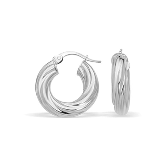 14k White Gold Fancy Twist Hoop Earrings (7/8 inch Diameter)-0
