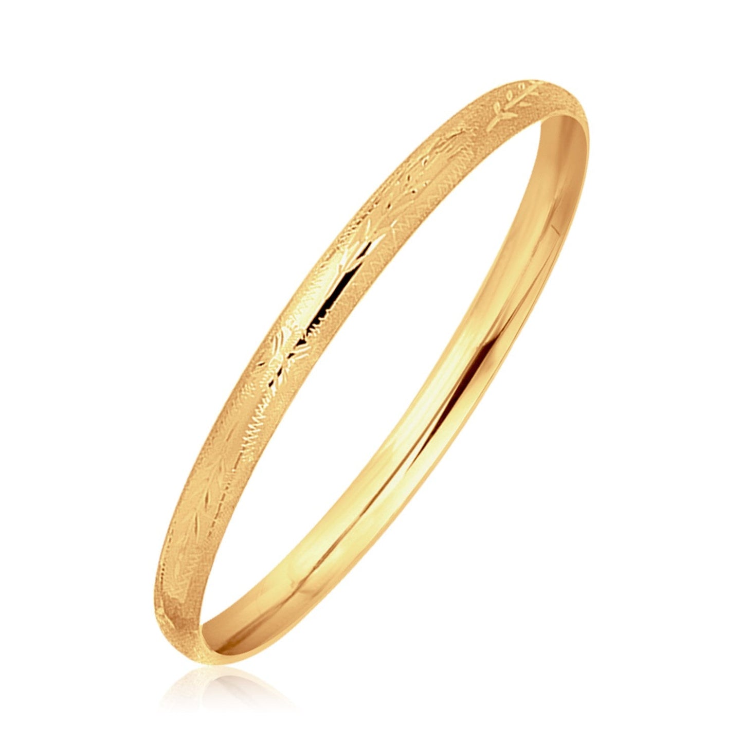 14k Yellow Gold Dome Style Children's Bangle with Diamond Cuts-0