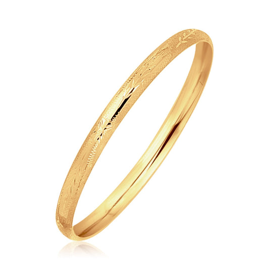 14k Yellow Gold Dome Style Children's Bangle with Diamond Cuts-0